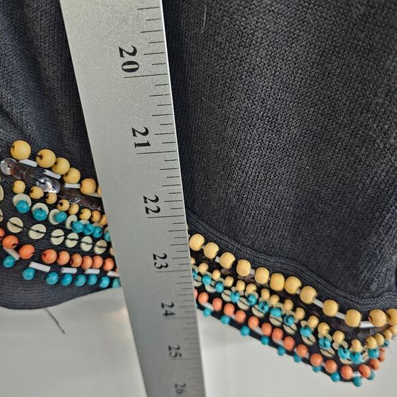 Nanette Lepore Cardigan Womens Size Medium Beaded Black Sweater Embellished Boho - Picture 9 of 10